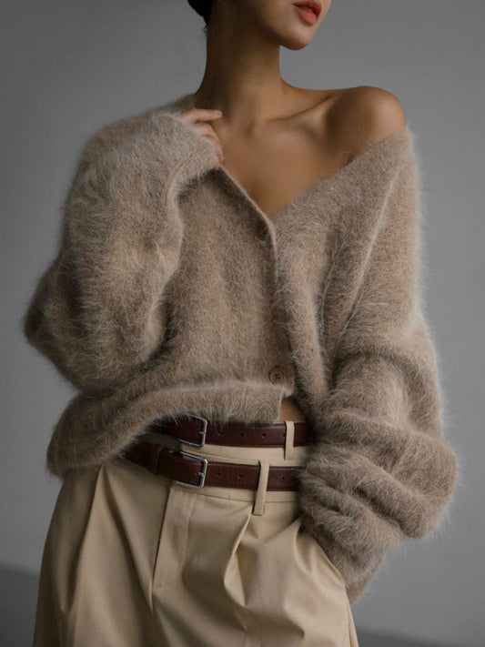 Alyssa - Elegant loose cardigan with deep V-neck