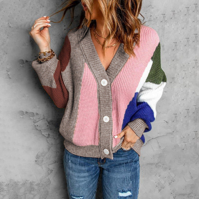Ophelia - Stylish colorblock stripe knitted warm cardigan