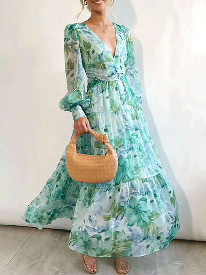 Sylvaine - Elegant long-sleeve floral maxi dress