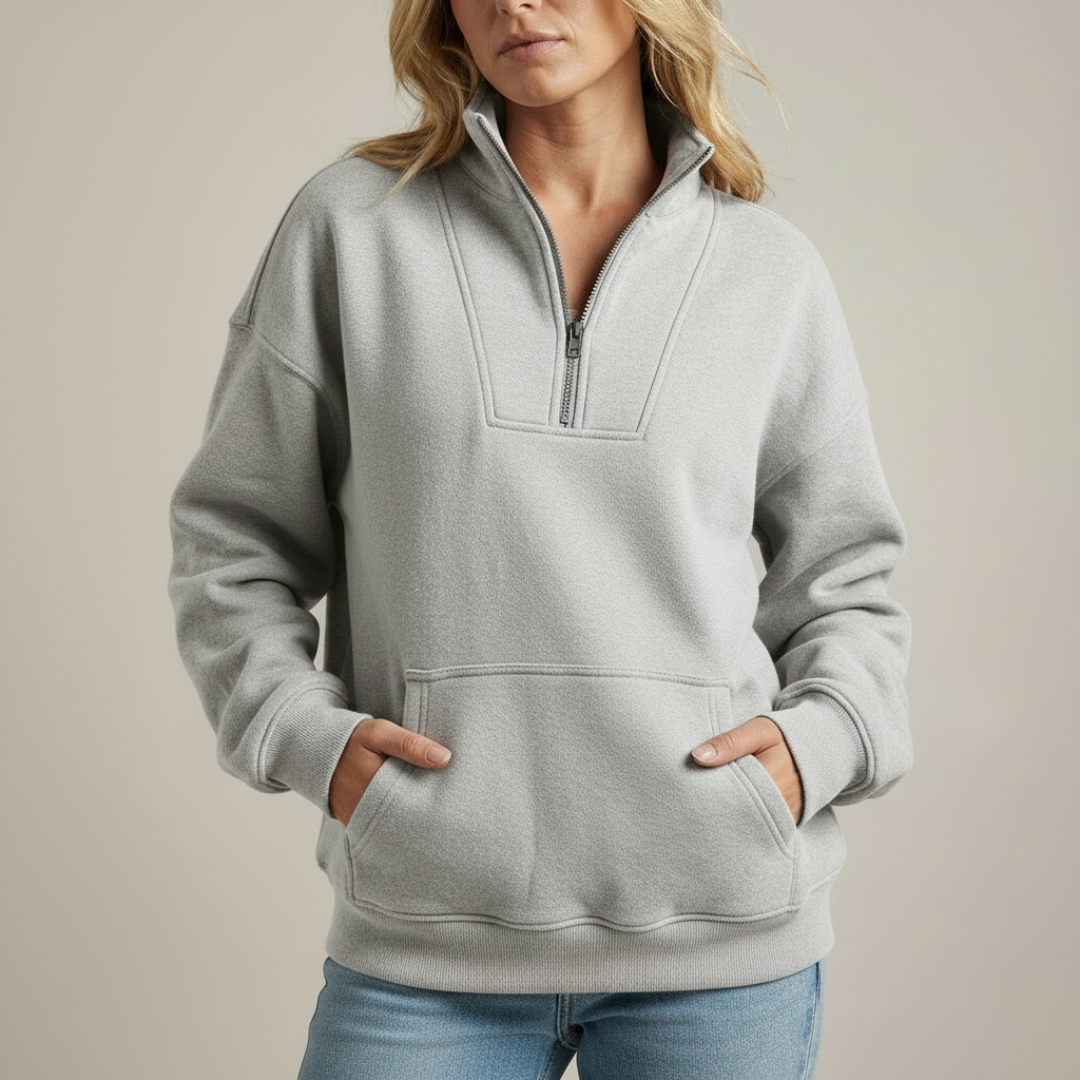 Yelena -Oversized warm quarter zip fleece sweater