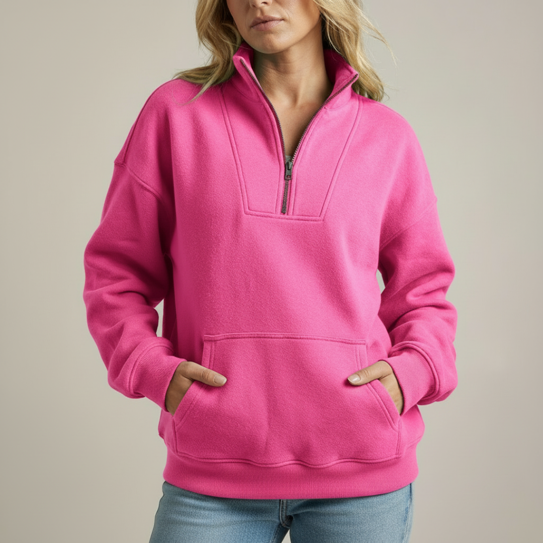 Yelena -Oversized warm quarter zip fleece sweater