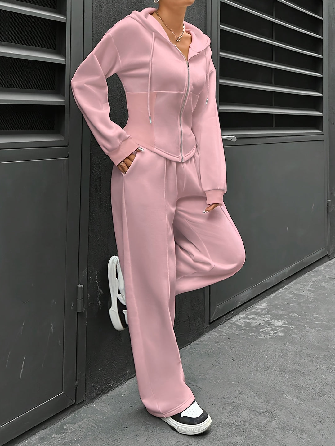 Hyacintha - Stylish zipper hoodie jacket and pants tracksuit set