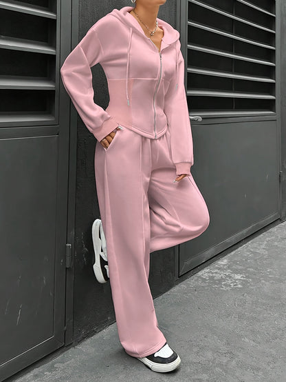 Hyacintha - Stylish zipper hoodie jacket and pants tracksuit set