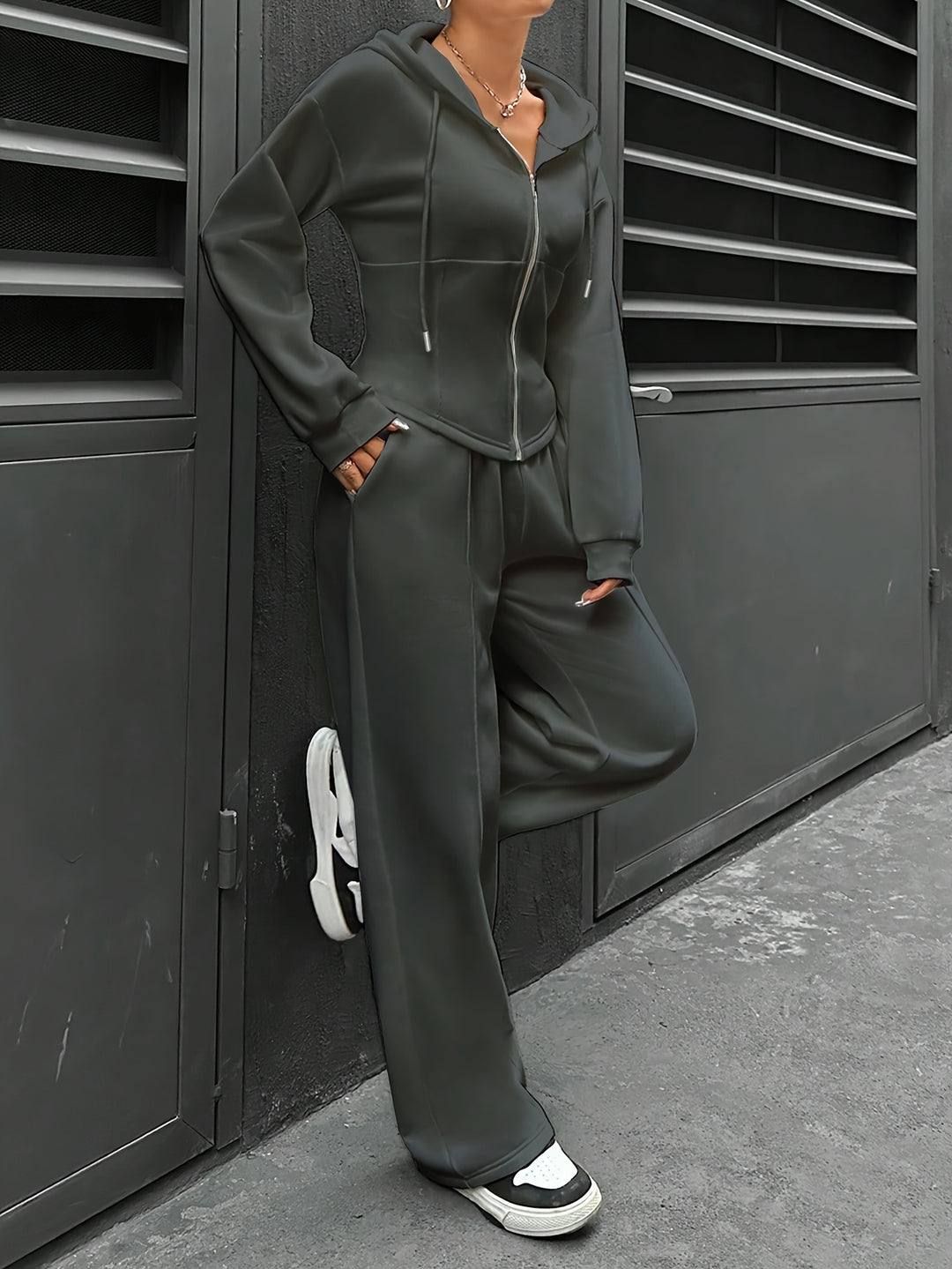 Hyacintha - Stylish zipper hoodie jacket and pants tracksuit set