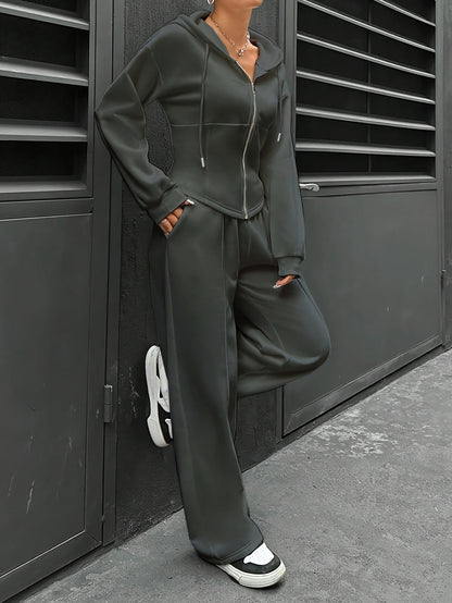 Hyacintha - Stylish zipper hoodie jacket and pants tracksuit set