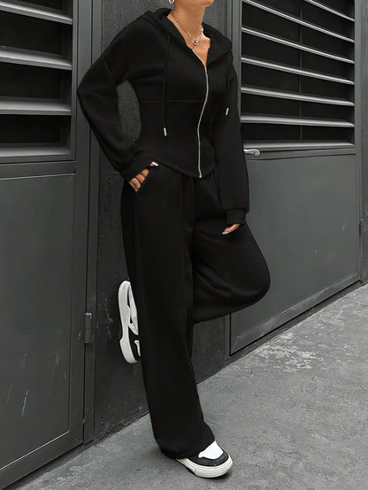 Hyacintha - Stylish zipper hoodie jacket and pants tracksuit set