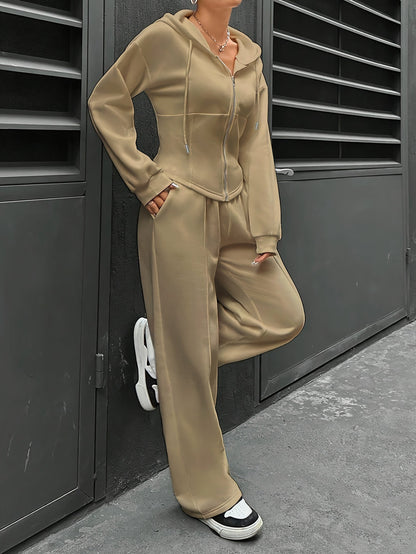 Hyacintha - Stylish zipper hoodie jacket and pants tracksuit set