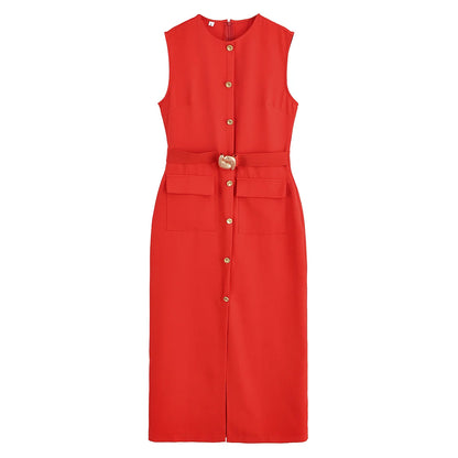 Women's Formal Midi Dress | Sleeveless, Belted