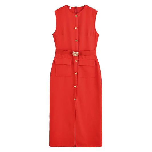 Women's Formal Midi Dress | Sleeveless, Belted