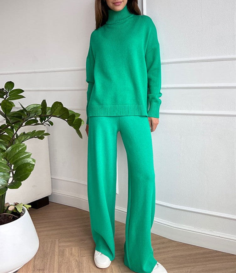 Cheryl - Loose knitted warm turtleneck sweater and pants set