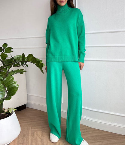 Cheryl - Loose knitted warm turtleneck sweater and pants set