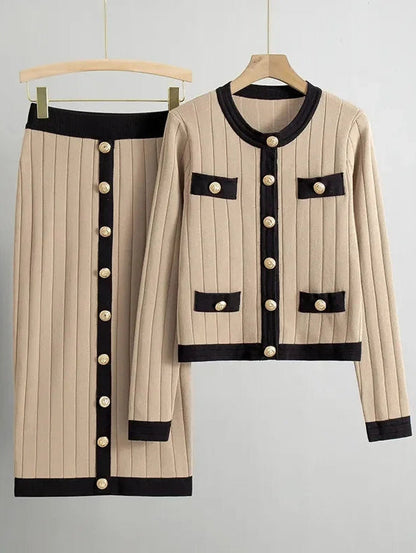 Charilyn - Cozy stylish loose button cardigan and skirt set