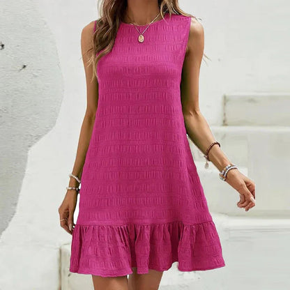 Milena - Stylish sleeveless textured ruffle-hem mini dress