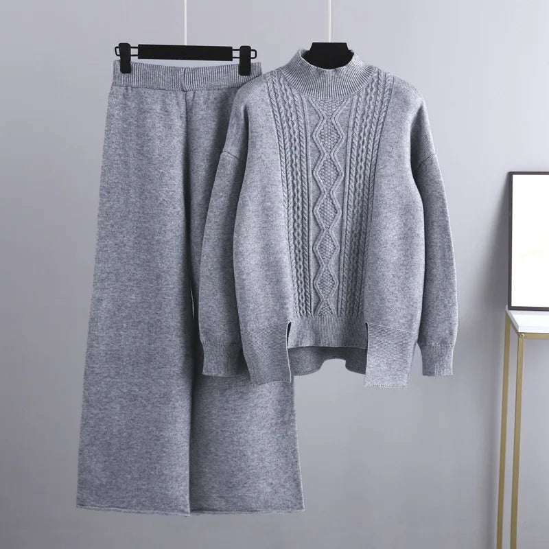 Emeline - Cozy warm cable knitted sweater and pants set