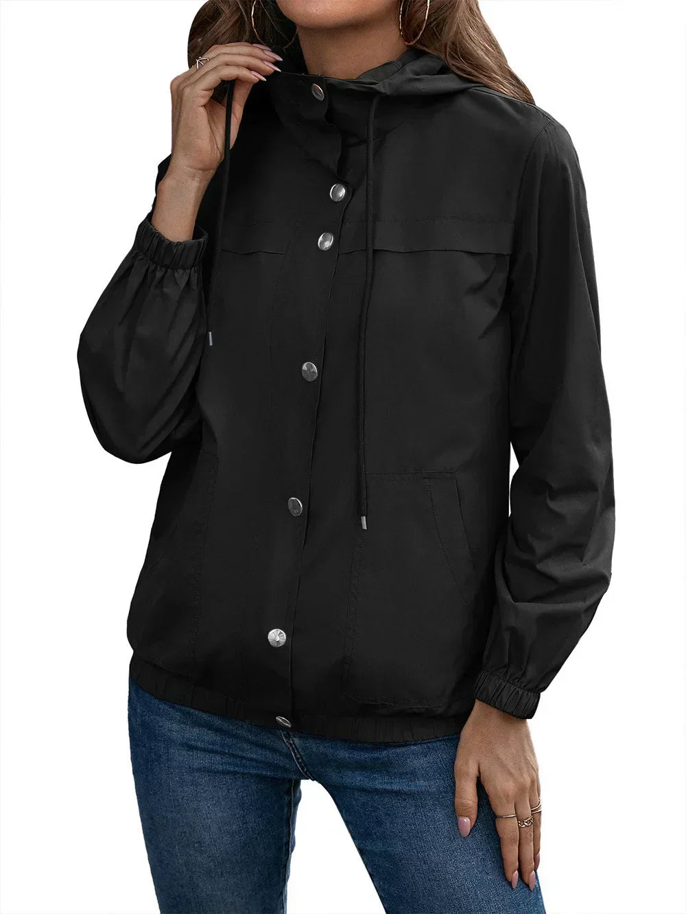 Yazenia - Casual outdoor button jacket with hood