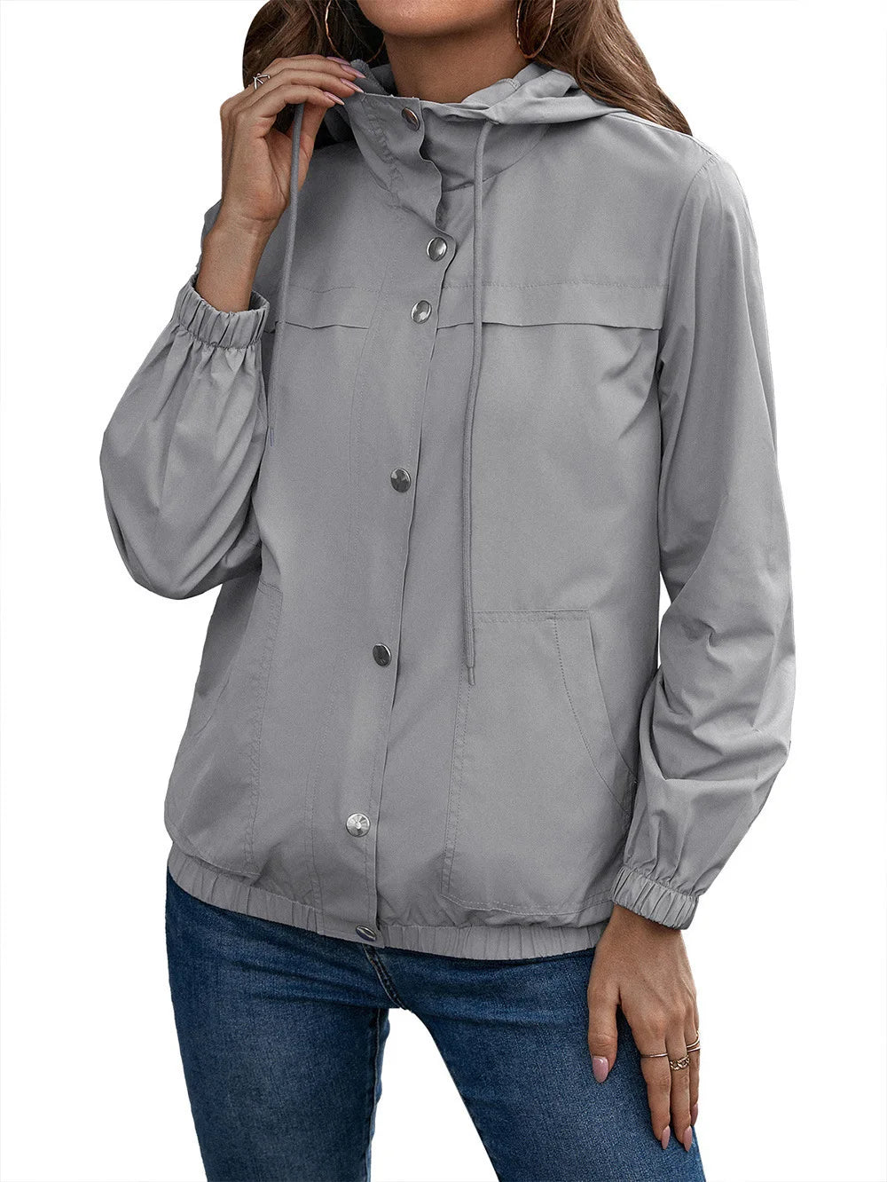 Yazenia - Casual outdoor button jacket with hood