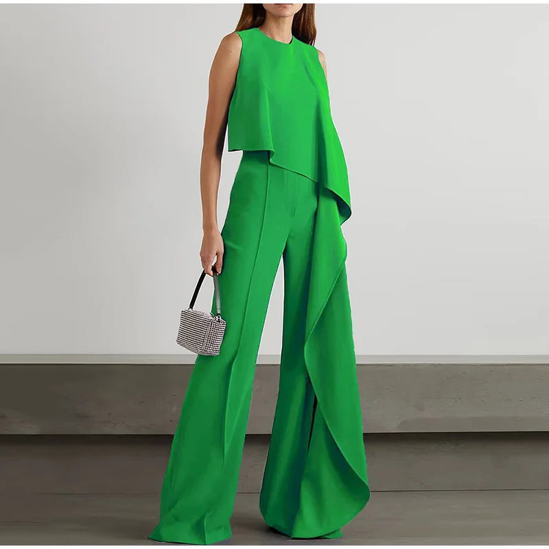 Tressa - Elegant wide-leg jumpsuit with ruffle detail and sleeveless design