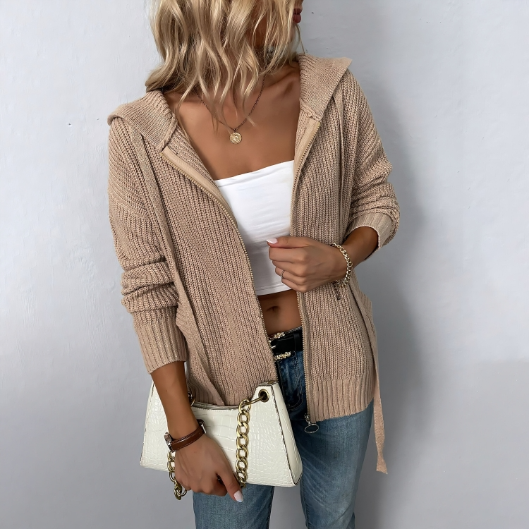 Mailen - Casual knitted cardigan with zip and hood