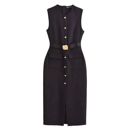 Women's Formal Midi Dress | Sleeveless, Belted