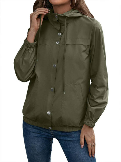 Yazenia - Casual outdoor button jacket with hood