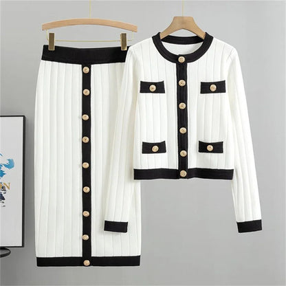 Charilyn - Cozy stylish loose button cardigan and skirt set