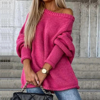 April - Loose warm knitted off-shoulder knit sweater