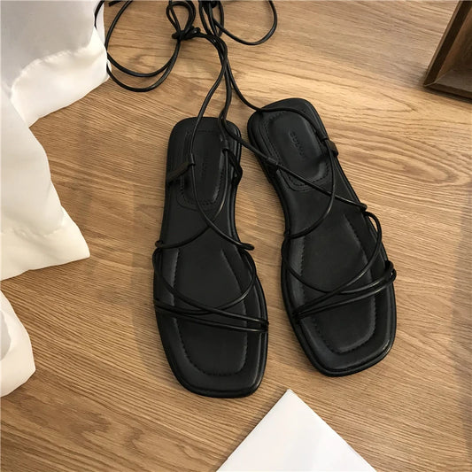 Women’s Summer Strappy Sandals | Lace-Up, Square Toe