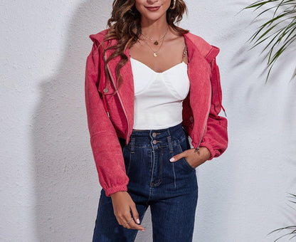 Illyana - Cozy stylish cropped zipper hoodie jacket