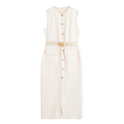 Women's Formal Midi Dress | Sleeveless, Belted