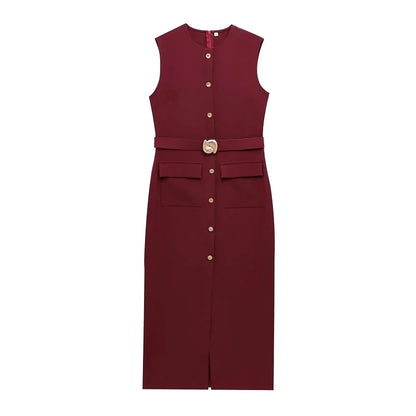 Women's Formal Midi Dress | Sleeveless, Belted
