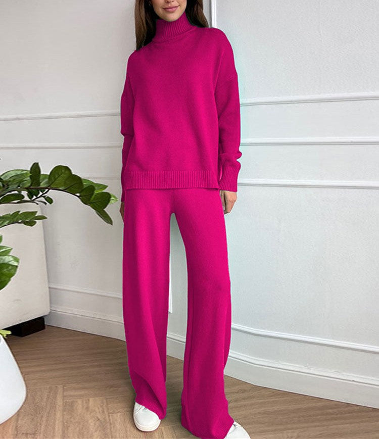 Cheryl - Loose knitted warm turtleneck sweater and pants set