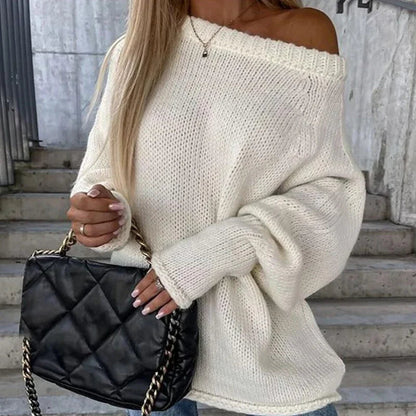 April - Loose warm knitted off-shoulder knit sweater