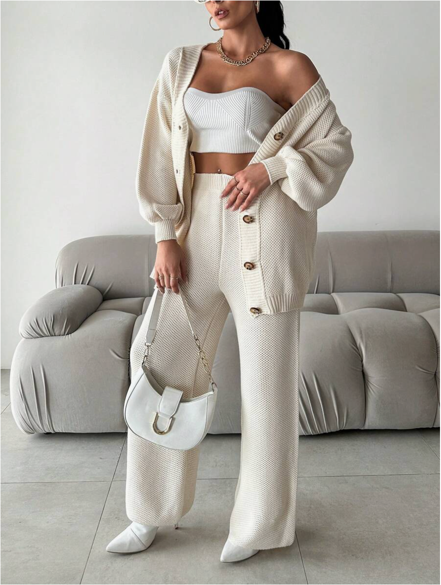Cirilla - Cozy loose knitted  V-neck cardigan and pants set