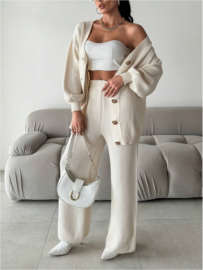 Cirilla - Cozy loose knitted  V-neck cardigan and pants set