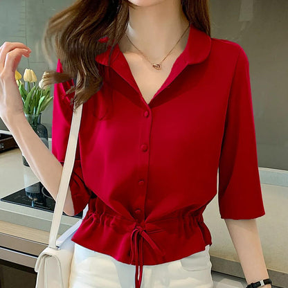 Zyrah - Elegant button-up polo blouse