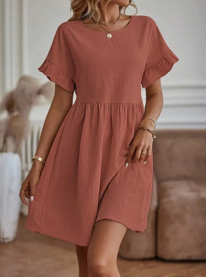 Sapphira - Loose-fit short-sleeve mini dress with ruffles