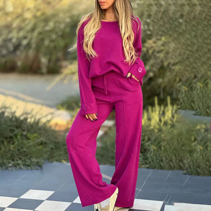 Thessaly - Loose long-sleeve top and wide-leg trousers set