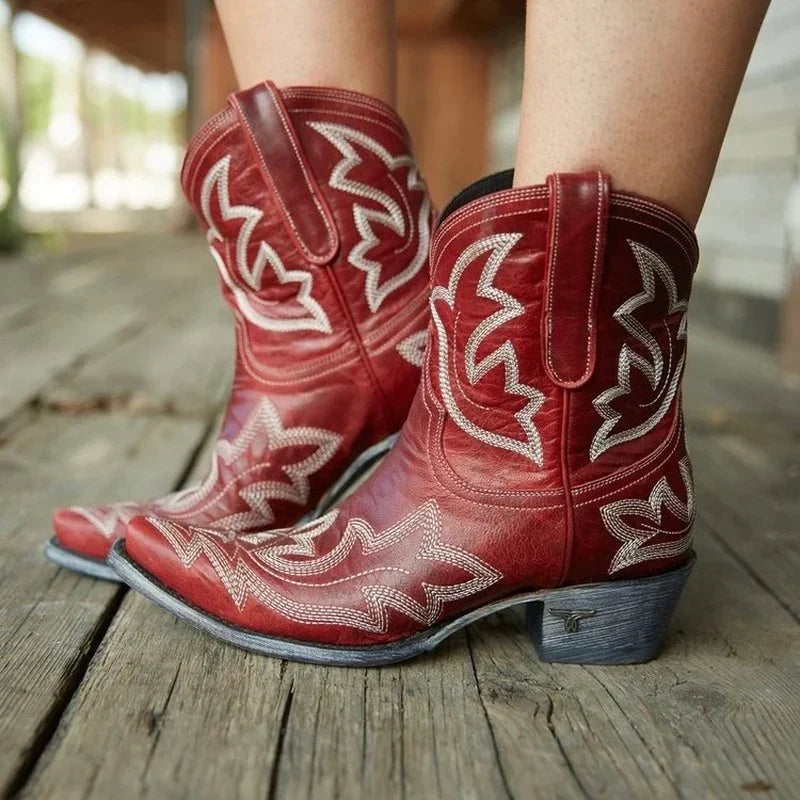 Aoife's Artisan Leather Cowboy Boots | Trendy Embroidered Design | Comfortable & Sustainable