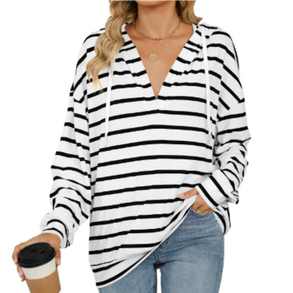 Olga - Casual loose stripe hooded sweatshirt