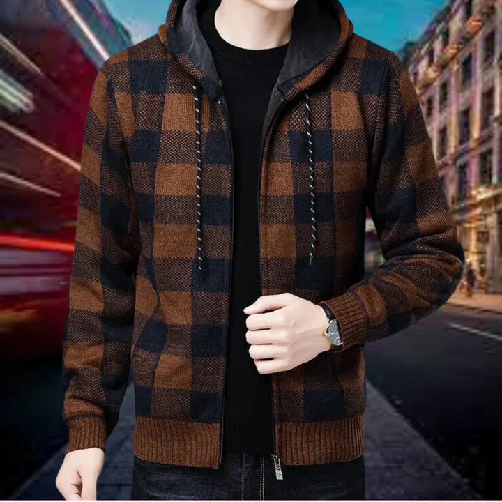 Cian | Elegant Checked Hooded Cardigan for Men | Premium Quality, Stylish Comfort