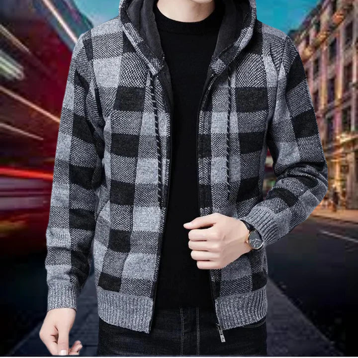 Cian | Elegant Checked Hooded Cardigan for Men | Premium Quality, Stylish Comfort