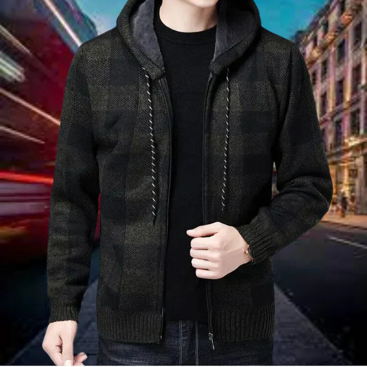 Cian | Elegant Checked Hooded Cardigan for Men | Premium Quality, Stylish Comfort