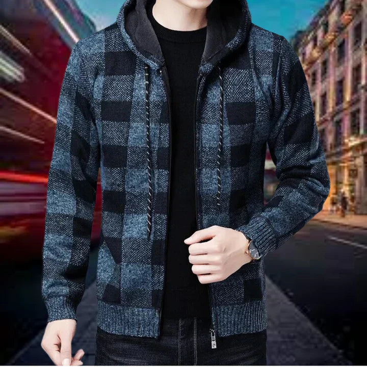 Cian | Elegant Checked Hooded Cardigan for Men | Premium Quality, Stylish Comfort