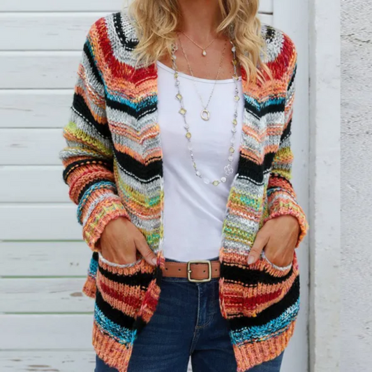 Fiadh | Women's Vibrant Striped Knit Cardigan | Soft, Stylish, Versatile Layering