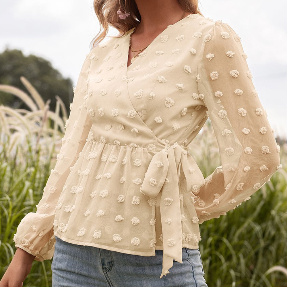 Orietta - Elegant stylish V-neck lace long-sleeve blouse
