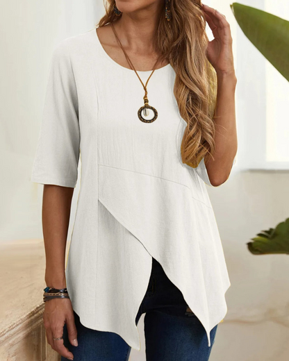 Zayda - Casual loose round-neck asymmetrical blouse