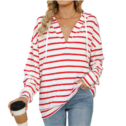 Olga - Casual loose stripe hooded sweatshirt