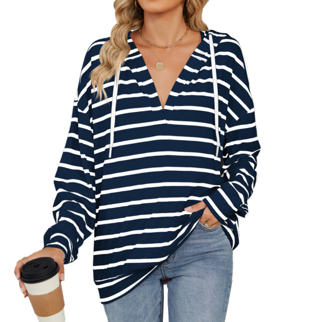 Olga - Casual loose stripe hooded sweatshirt
