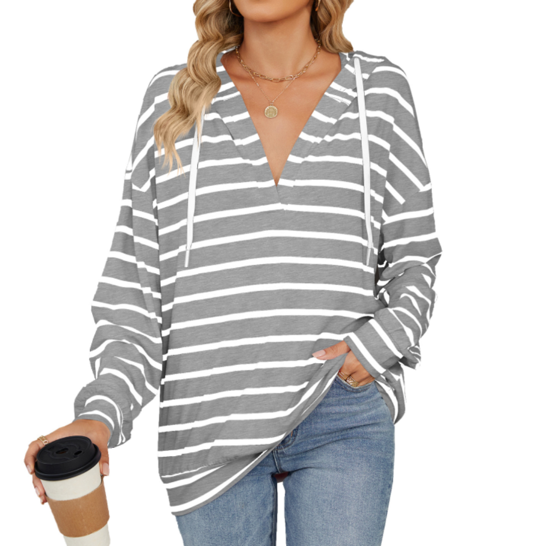 Olga - Casual loose stripe hooded sweatshirt
