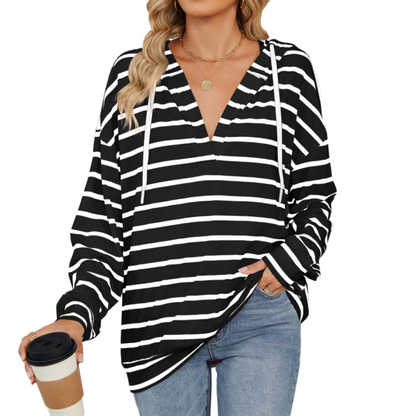 Olga - Casual loose stripe hooded sweatshirt